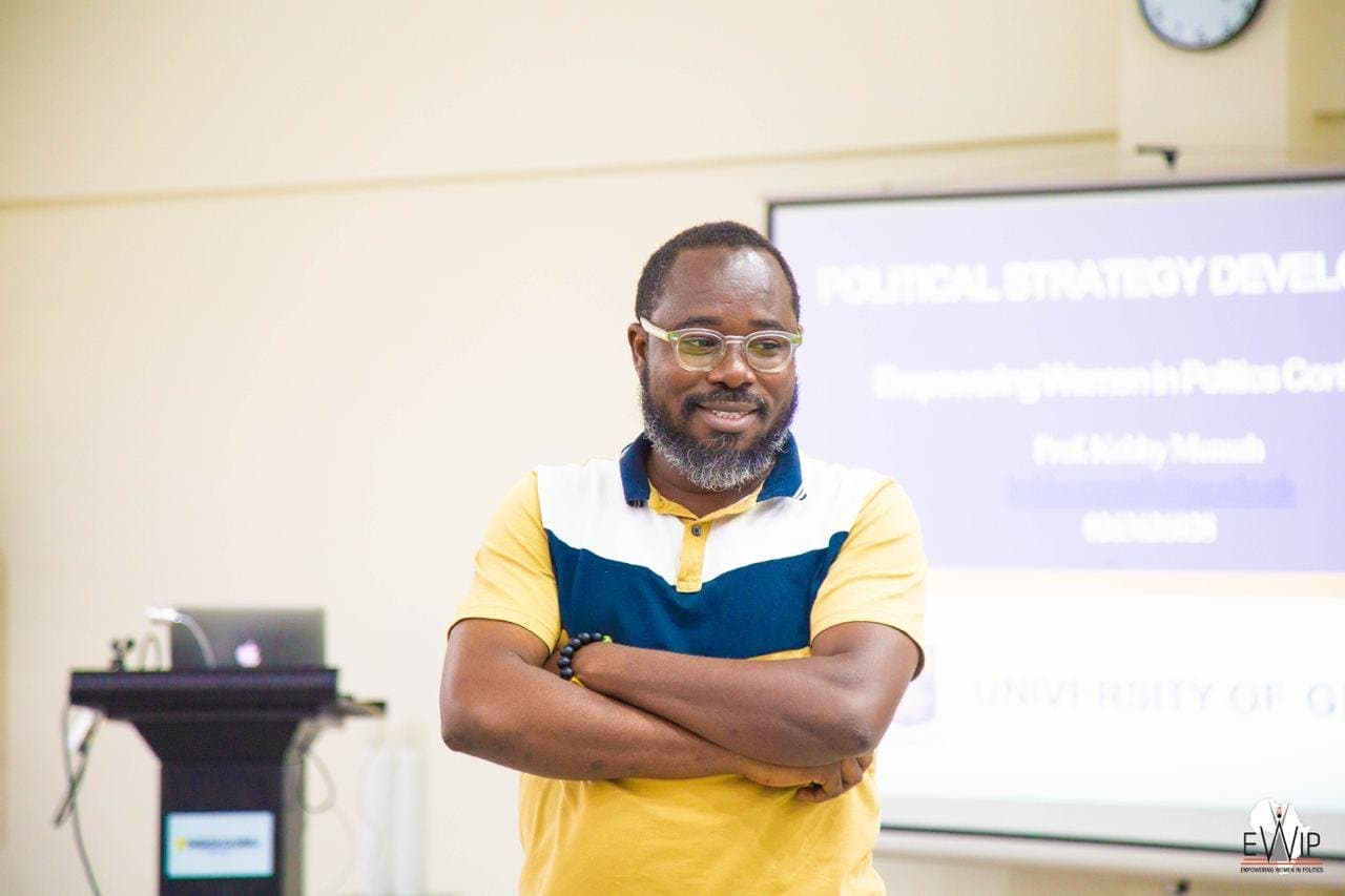 Prof. Kobby Mensah at the Political Strategy Development session of the Empowering Women in Politics conference